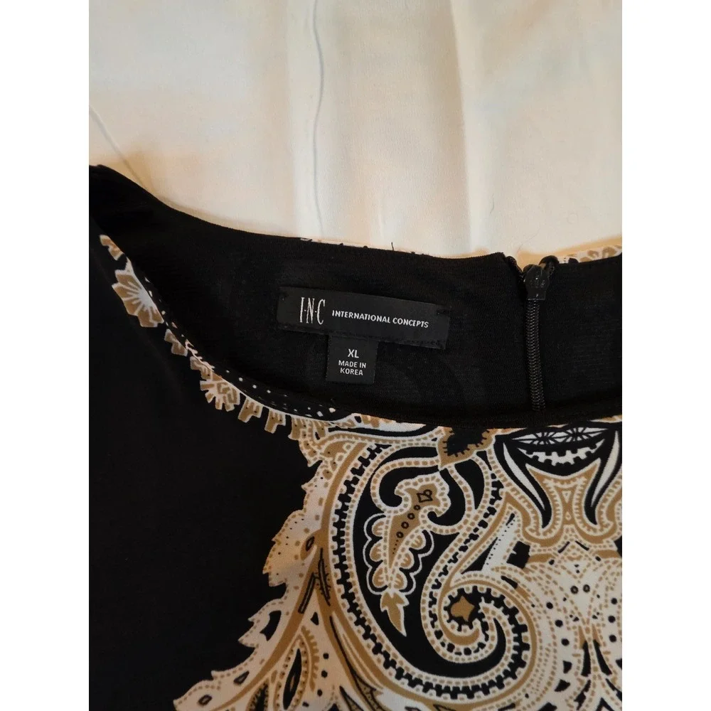 INC International Concepts Dress XL Black Paisley Baroque Print Shift Tunic 3/4 - Picture 7 of 13